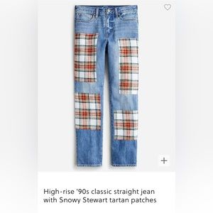 J. Crew High-rise Classic Straight 90s with Snowy Tartan Plaid Patches